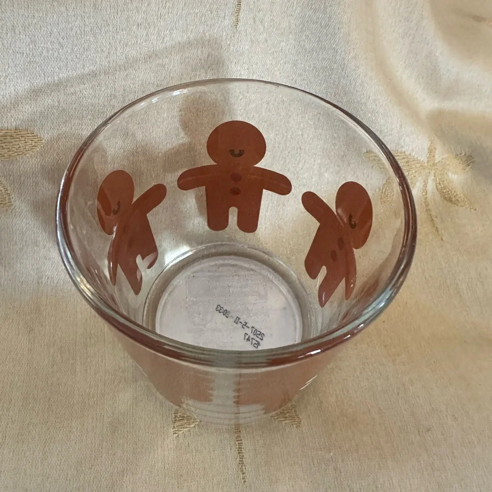 IKEA Set of 2 Clear Glass Gingerbread Men Candle / Votive / Tealight Holders.